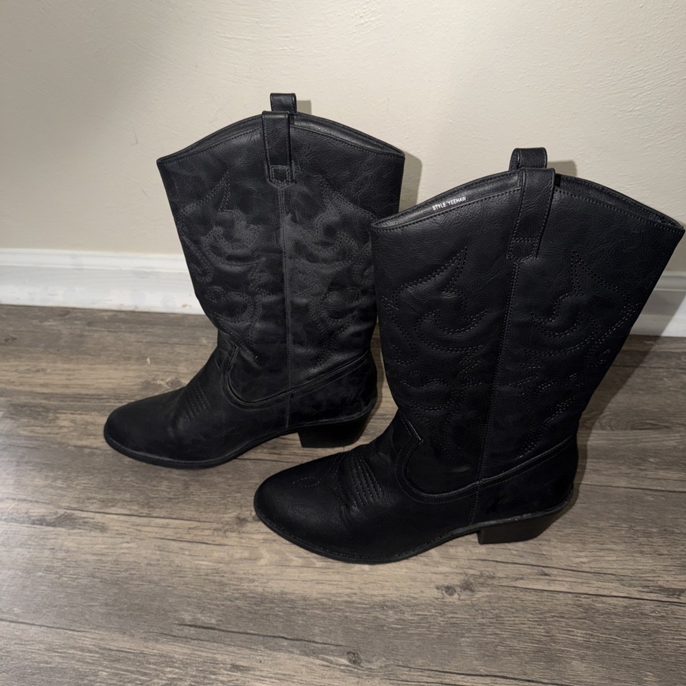 Charles Albert Women's 100% Vegan Leather Western Black Boots Yeehaw Size 11 - Picture 4 of 12